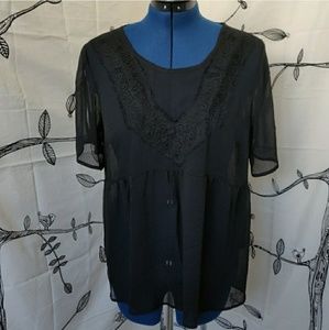 Torrid - Crinkled chiffon lace trim top